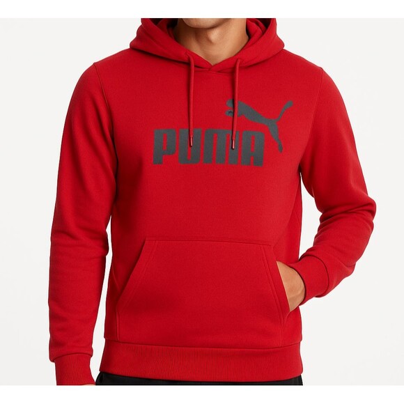 Puma Hoodie Men S Red Pullover Sweatshirt Logo Graphic Kangaroo Pocket - Picture 1 of 12